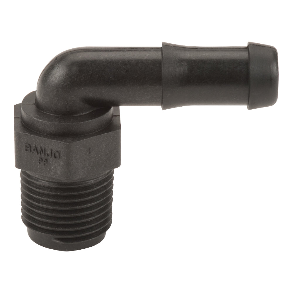 Banjo 1/2" MNPT x 1/2" Hose Barb Polypropylene 90° Elbow