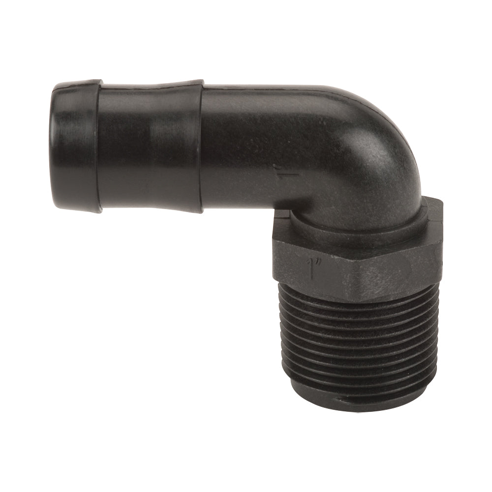Banjo 1" MNPT x 1" Hose Barb Polypropylene 90° Elbow