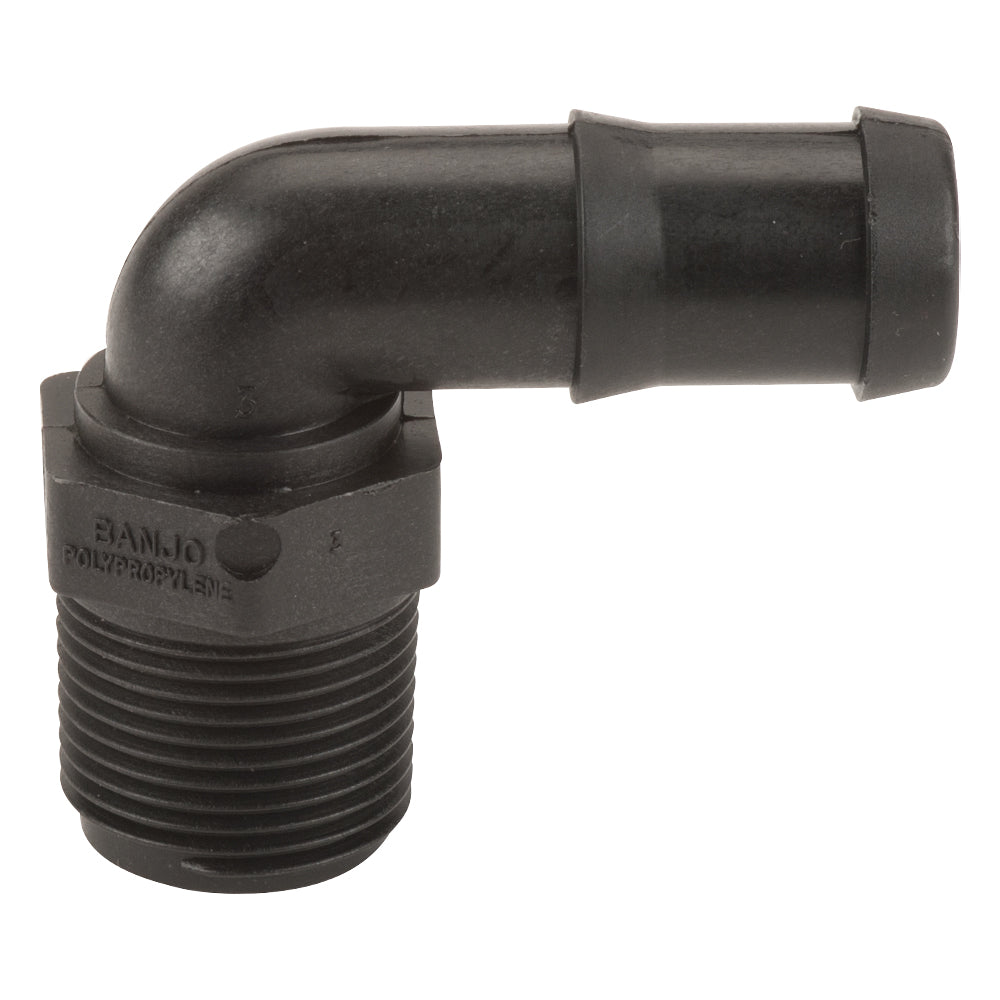 Banjo 3/4" MNPT x 3/4" Hose Barb Polypropylene 90° Elbow