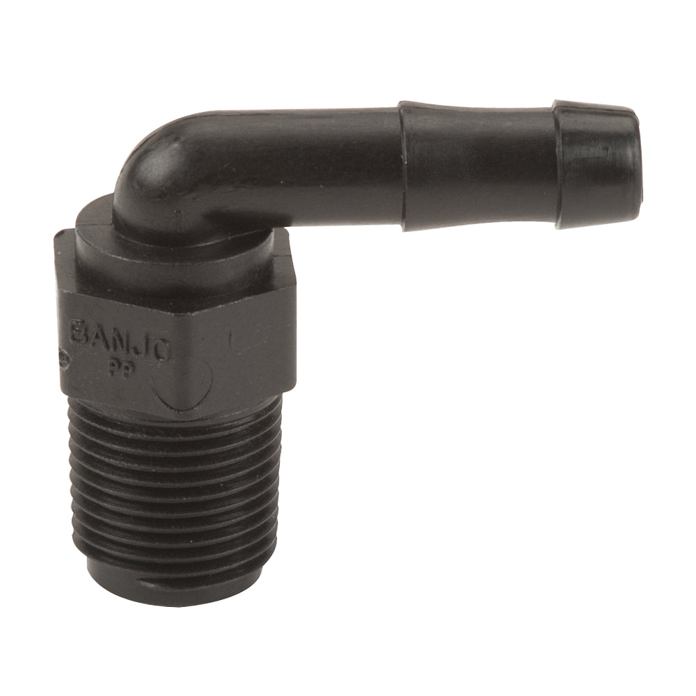 Banjo 3/8" MNPT x 3/8" Hose Barb Polypropylene 90° Elbow